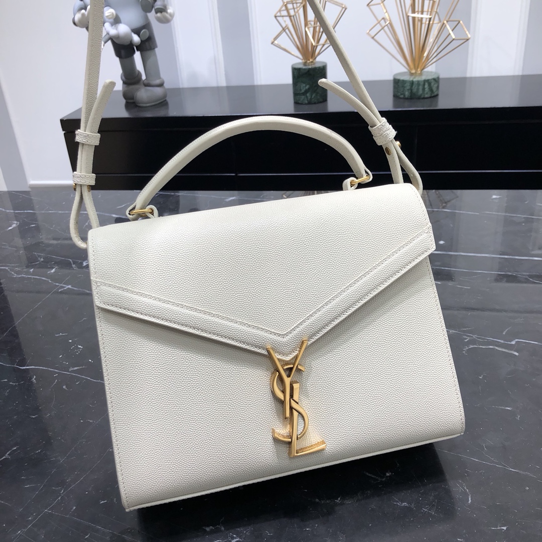 Saint Laurent Cassandera Grained Embossed Calfskin Handbag Shoulder Bag White 623931